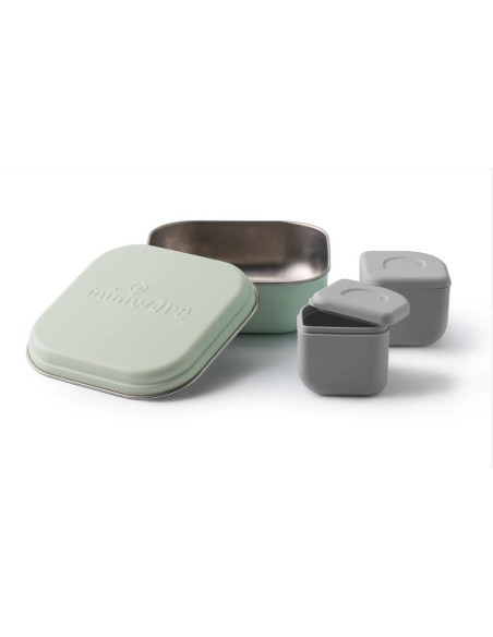 UP-mw_GBK2G,Set cutie cu 2 silipods pentru mancare bebelusi Miniware Grow bento, 3 piese, Keylime+Grey