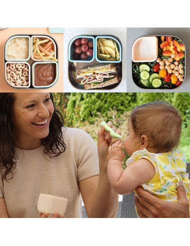 UP-mw_GBK2G,Set cutie cu 2 silipods pentru mancare bebelusi Miniware Grow bento, 3 piese, Keylime+Grey