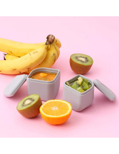 UP-mw_GBK2G,Set cutie cu 2 silipods pentru mancare bebelusi Miniware Grow bento, 3 piese, Keylime+Grey