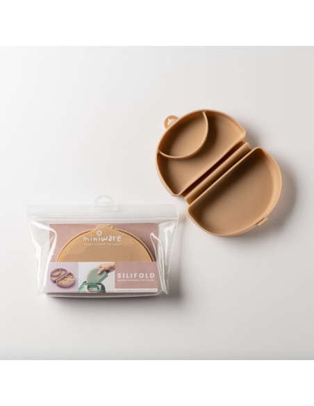 UP-mw_SLFSAB,Recipient diversificare hrana bebelusi Miniware Silifold, 100% din silicon alimentar, Almond Butter