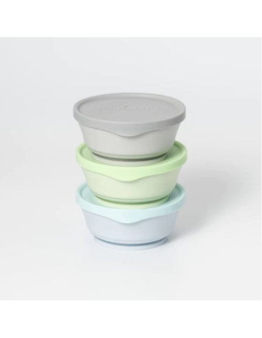 UP-mw_MWCB3AGK,Set 3 boluri cu capac hrana bebelusi Miniware, 100% din materiale naturale biodegradabile, Aqua+Grey+Keylime