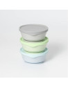 UP-mw_MWCB3AGK,Set 3 boluri cu capac hrana bebelusi Miniware, 100% din materiale naturale biodegradabile, Aqua+Grey+Keylime