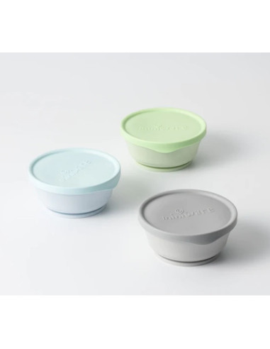 UP-mw_MWCB3AGK,Set 3 boluri cu capac hrana bebelusi Miniware, 100% din materiale naturale biodegradabile, Aqua+Grey+Keylime