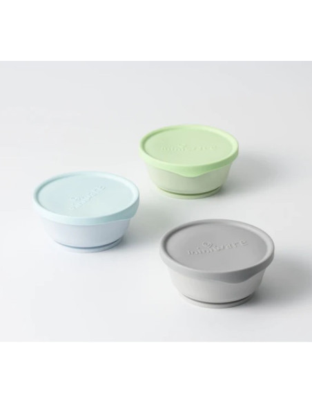 UP-mw_MWCB3AGK,Set 3 boluri cu capac hrana bebelusi Miniware, 100% din materiale naturale biodegradabile, Aqua+Grey+Keylime