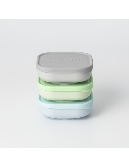 UP-mw_MWSB3AGK,Set 3 boluri pentru hrana bebelusi Miniware Snack Bowl, 100% din materiale naturale biodegradabile, Aqua+Grey+Key