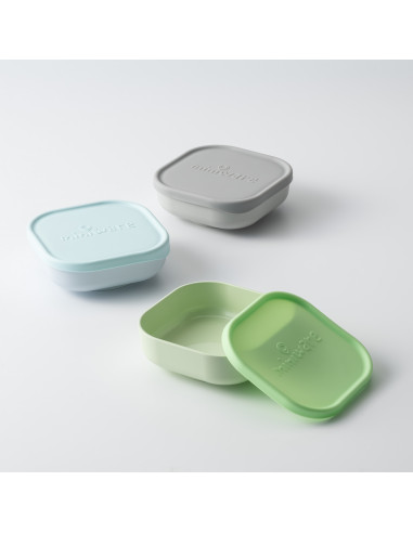 UP-mw_MWSB3AGK,Set 3 boluri pentru hrana bebelusi Miniware Snack Bowl, 100% din materiale naturale biodegradabile, Aqua+Grey+Key