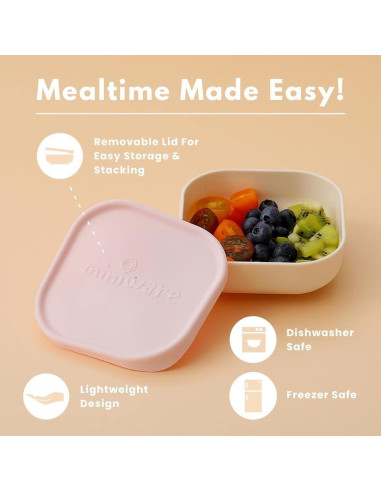 UP-mw_MWSB3AGK,Set 3 boluri pentru hrana bebelusi Miniware Snack Bowl, 100% din materiale naturale biodegradabile, Aqua+Grey+Key