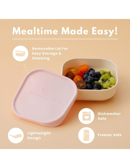 UP-mw_MWSB3AGK,Set 3 boluri pentru hrana bebelusi Miniware Snack Bowl, 100% din materiale naturale biodegradabile, Aqua+Grey+Key