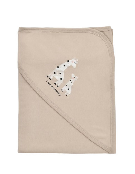 UP-BC-CSY5907,Paturica din bumbac organic Girafa, BabyCosy, Mink, 85X85 cm