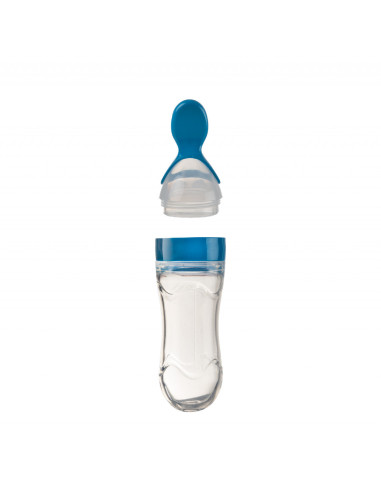 UP-bj_8062,Lingurita cu rezervor pentru bebelusi, BabyJem, cu capac protectie, 90 ml (Culoare: Albastru)