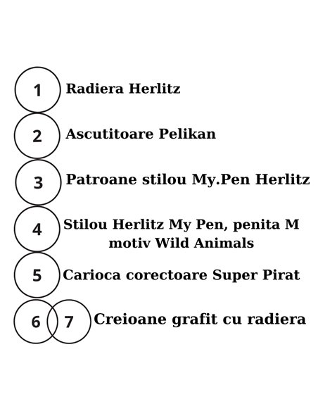 EAN-5562,Set stilou Herlitz Wild Animals Wolf, rezerve My Pen, creioane HB, radiera, carioca corectoare, ascutitoare Pelikan