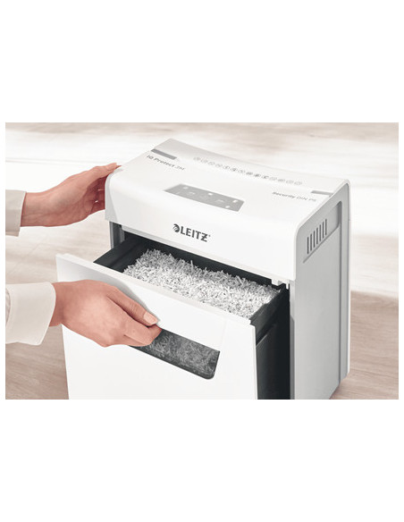 80900000,Distrugator manual documente Leitz IQ Protect 6X, 6 coli, P4, cross-cut (tip confeti), cos 10 litri, alb, Leitz "880900