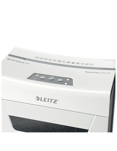 80900000,Distrugator manual documente Leitz IQ Protect 6X, 6 coli, P4, cross-cut (tip confeti), cos 10 litri, alb, Leitz "880900