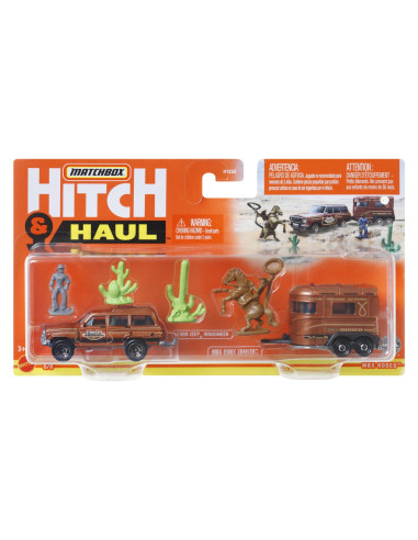 MTH1235_HFH85,Matchbox Hitch&haul Set 2 Vehicule Mbx Rodeo 1988 Jeep Wagoneer Mbx Pony Trailer Scara 1:64