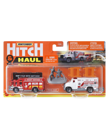 MTH1235_HFH87,Matchbox Hitch&haul Set 2 Vehicule Mbx Fire Rescue Hazard Squad Mbx Ambulance Scara 1:64