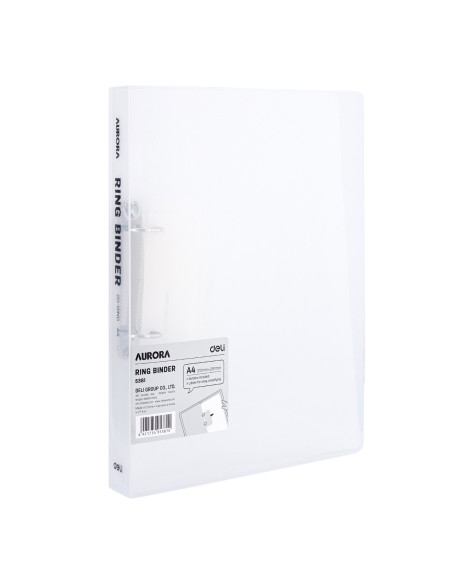 DLE5381,Caiet mecanic a4 2 inele 15mm/20mm cop. flex. alb translucid deli
