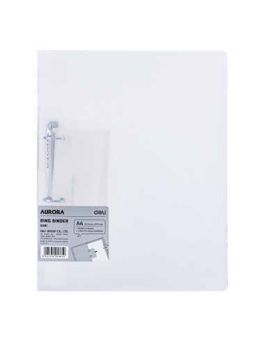 DLE5381,Caiet mecanic a4 2 inele 15mm/20mm cop. flex. alb translucid deli