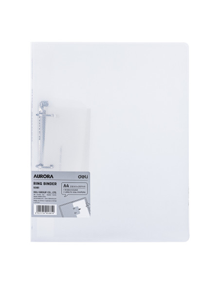 DLE5381,Caiet mecanic a4 2 inele 15mm/20mm cop. flex. alb translucid deli