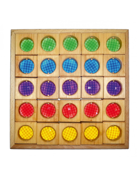 Bauspiel-0225,Set 25 cuburi din lemn cu fereastra colorata, Bauspiel