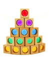 Bauspiel-0225,Set 25 cuburi din lemn cu fereastra colorata, Bauspiel