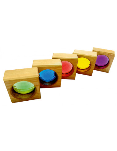Bauspiel-0225,Set 25 cuburi din lemn cu fereastra colorata, Bauspiel