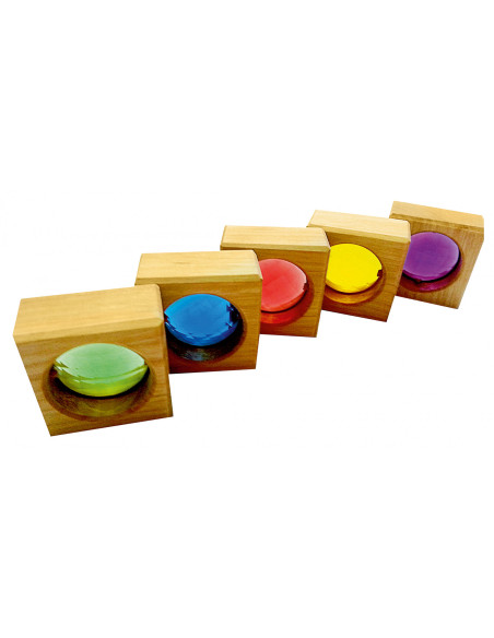 Bauspiel-0225,Set 25 cuburi din lemn cu fereastra colorata, Bauspiel