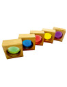 Bauspiel-0225,Set 25 cuburi din lemn cu fereastra colorata, Bauspiel