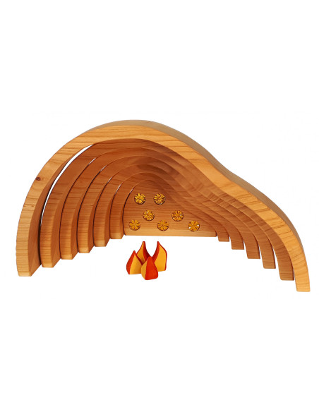 Bauspiel-0126,Set Pestera Dragonului, 11 piese din lemn, Bauspiel