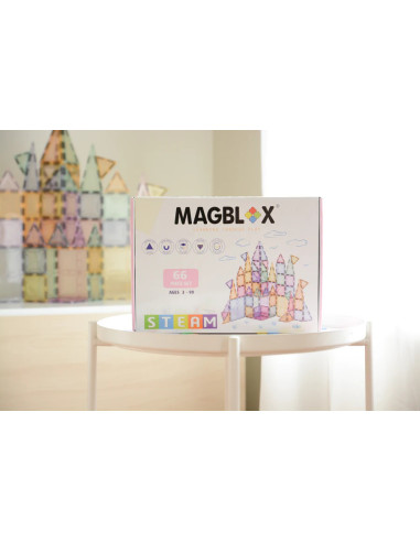 MBL-102,Set magnetic Magblox - 66 piese magnetice de constructie PASTEL transparente
