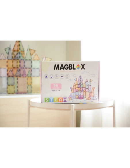 MBL-102,Set magnetic Magblox - 66 piese magnetice de constructie PASTEL transparente