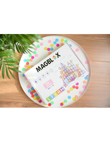 MBL-102,Set magnetic Magblox - 66 piese magnetice de constructie PASTEL transparente