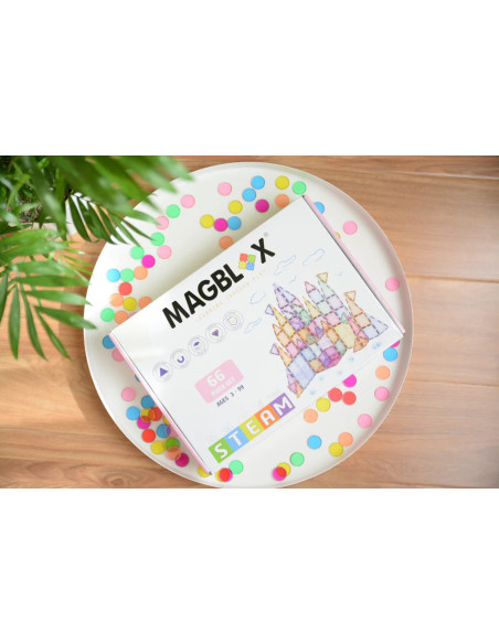 MBL-102,Set magnetic Magblox - 66 piese magnetice de constructie PASTEL transparente