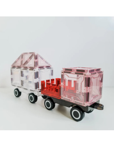 MBL-104,Set magnetic Magblox - 2 sasiuri magnetice accesorii pentru constructie cu roti de lemn