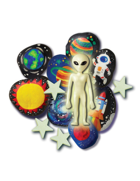 4M-04786,Set creativ - Picteaza pietre - Spatiu (stralucesc in intuneric)