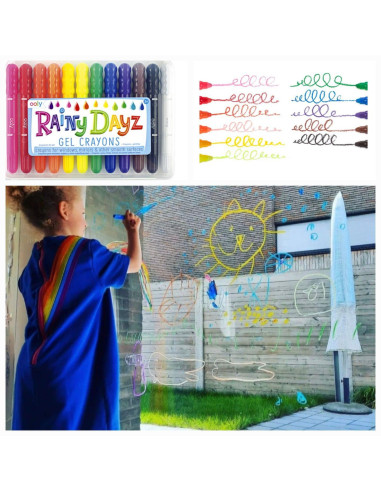 133-48,Creioane cu gel pentru geam si sticla, Rainy Dayz, set 12 culori lavabile