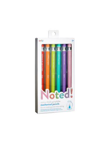 128-156,Notat! - Creioane mecanice grafit extra gros - set de 6, cu citate motivationale