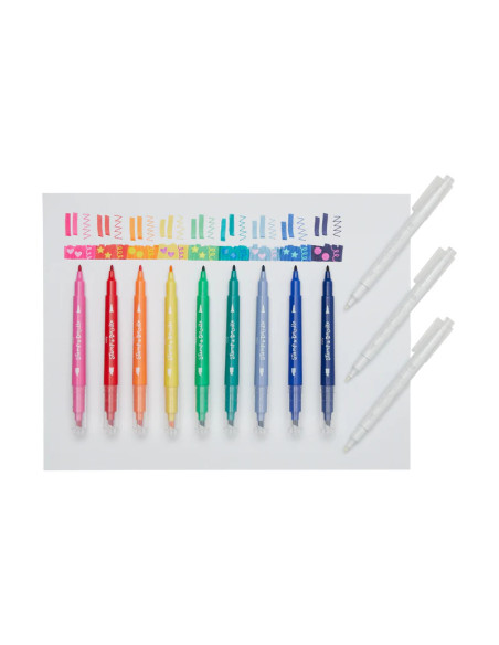 130-100,Carioci duble cu stampile Stamp-A-Doodle - set de 9 culori si 3 care schimba culoarea