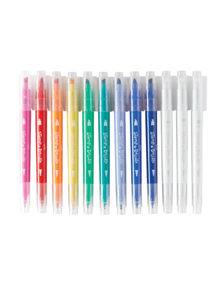 130-100,Carioci duble cu stampile Stamp-A-Doodle - set de 9 culori si 3 care schimba culoarea