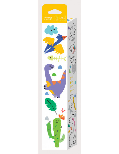 CS223067,Kit rola de desenat 3 m si 12 creioane colorate cerate, Haku Yoka - Dinozauri