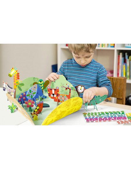 CH221839,Joc creativ Stick N Play cu scene 3D si stickere repozitionabile - Animale Safari
