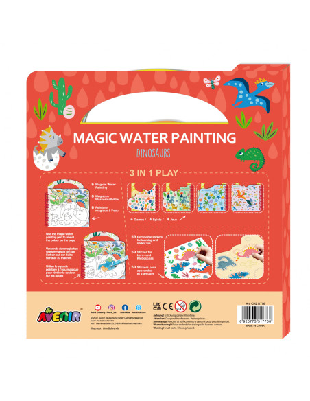 CH211776,Carte de pictat cu apa, stickere si jocuri, portabila - Dinozauri