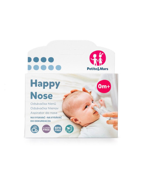 BN-770800,Petite&Mars - Aspirator nazal Happy Nose, Utilizare manuala sau racordat la aspiratorul casnic, Bpa Free, 0 luni+