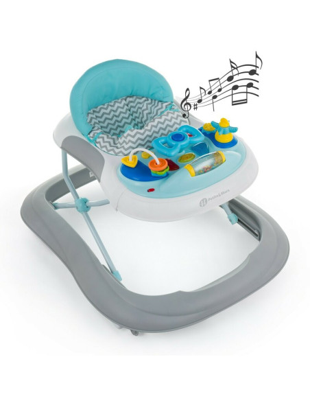 BN-856890,Petite&Mars - Premergator Monty, Panou interactiv, Reglabil pe inaltime, Roti, Sustine 12 kg, Chevron Blue