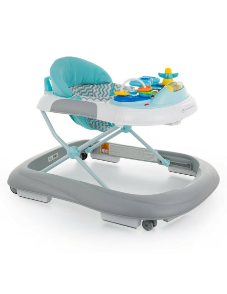 BN-856890,Petite&Mars - Premergator Monty, Panou interactiv, Reglabil pe inaltime, Roti, Sustine 12 kg, Chevron Blue