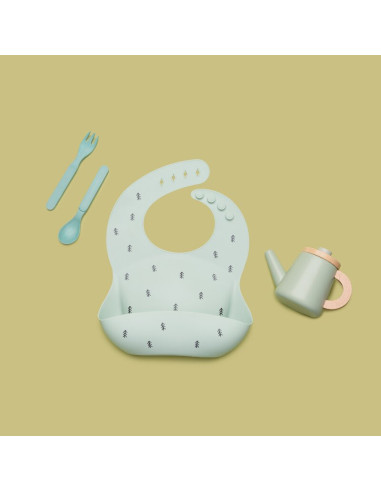 BN-706111,Petite&Mars - Baveta moale Sam, Din silicon, Cu rezervor, Fara BPA, PVC si Ftalati, Copaci Verde