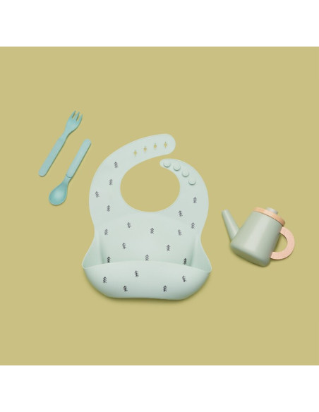 BN-706111,Petite&Mars - Baveta moale Sam, Din silicon, Cu rezervor, Fara BPA, PVC si Ftalati, Copaci Verde