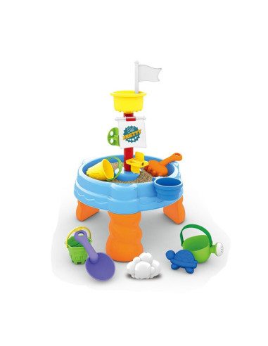 BN-858510,Petite&Mars - Masuta de activitati pentru apa si nisip Sandy Joe, Cu accesorii, 8 jucarii, Multicolor