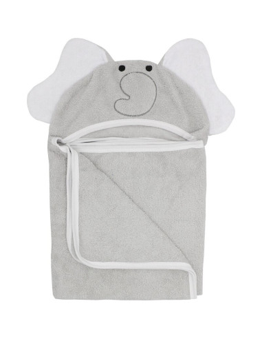 BN-BUB42424,Prosop mare de baie cu urechi Elephant, Bubaba, 6 - 36 luni, Dimensiune mare 110 x 75 cm, Grey