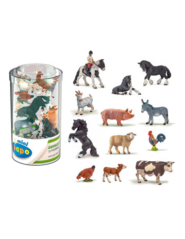 Papo33015,Papo Figurina Set 13 Minifigurine Animale Ferma