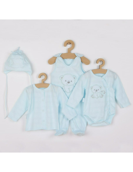 BN-41169,Set 4 piese: bluza, body cu maneca lunga, salopeta fara maneci, caciulita, Marime 56, Din bumbac 100%, New Baby, Sweet 